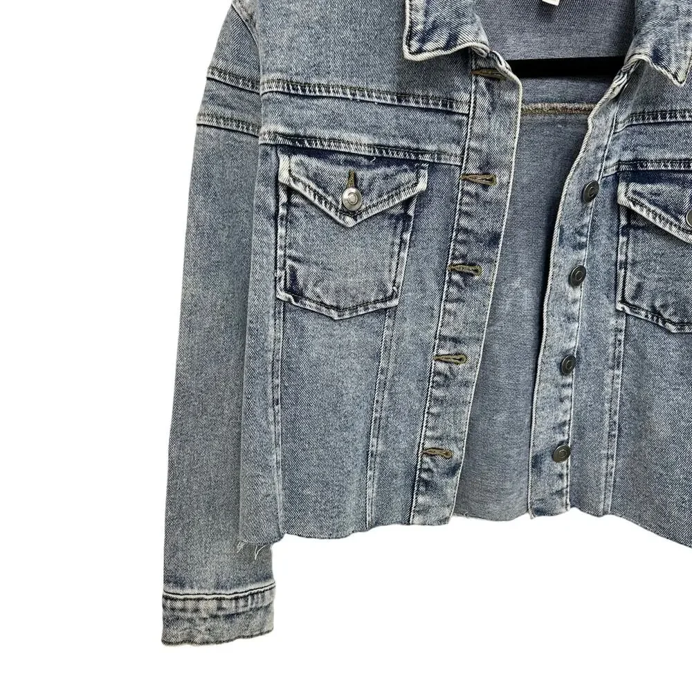 GB Girls Light Wash Raw Hem Denim Jacket Big Girls L